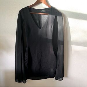 Lulu's Cape Bodycon Elegant Black Sheer V-Neck Formal Date Prom Dress